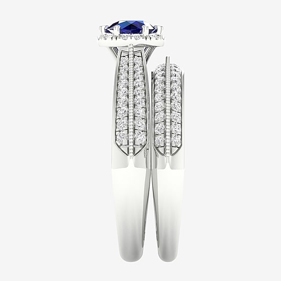 Modern Bride Gemstone Womens 1/2 CT. T.W. Genuine Pink Sapphire 10K Gold Round Halo Bridal Set