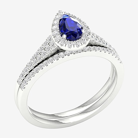 Modern Bride Gemstone Womens 1/3 CT. T.W. Lead Glass-Filled Red Ruby 10K Gold Pear Halo Bridal Set