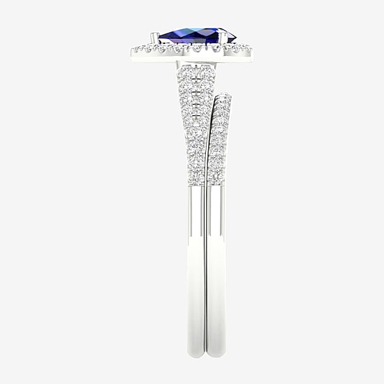 Modern Bride Gemstone Womens 1/3 CT. T.W. Lead Glass-Filled Red Ruby 10K Gold Pear Halo Bridal Set