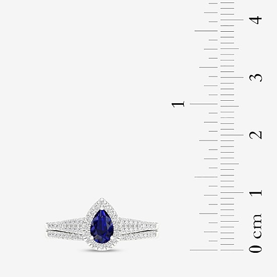 Modern Bride Gemstone Womens14K White Gold Pear Halo Bridal Set