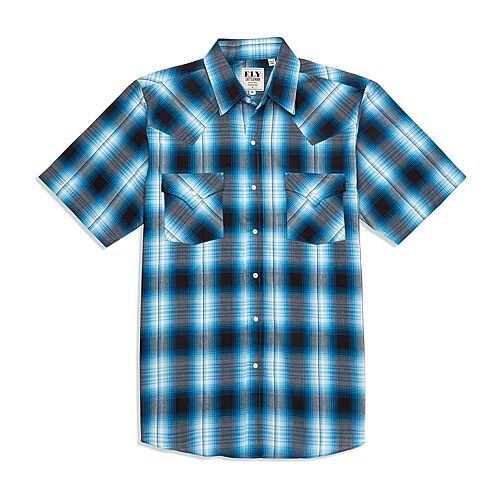 Ely Cattleman Plaid Mens Short Sleeve Western Shirt, X-large, Blue