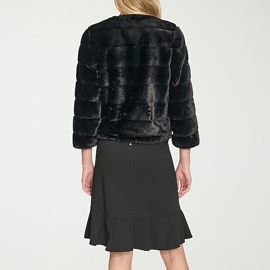 Marc New York Faux Fur Womens Round Neck 3/4 Sleeve Shrug