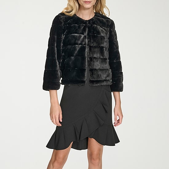 Marc New York Faux Fur Womens Round Neck 3/4 Sleeve Shrug