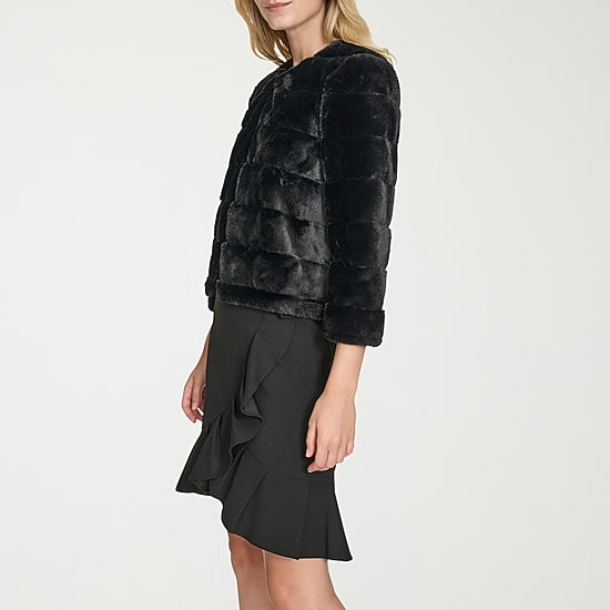 Marc New York Faux Fur Womens Round Neck 3/4 Sleeve Shrug