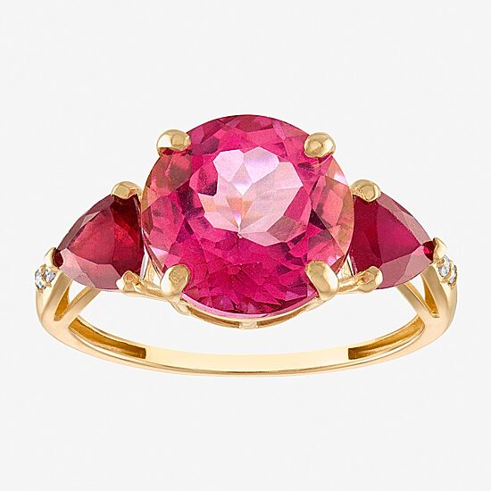 Womens Diamond Accent Lead Glass-Filled Red Ruby 10K Gold Cocktail Ring ...