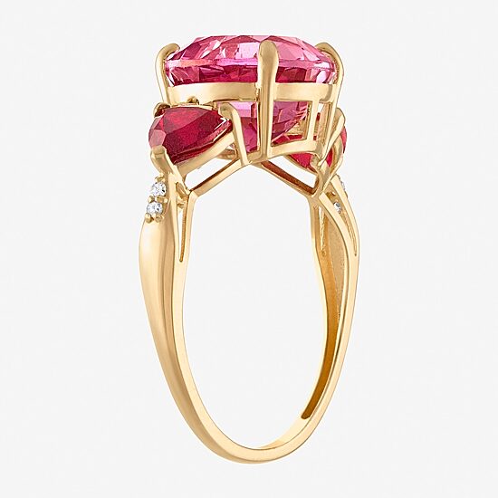 Womens Diamond Accent Lead Glass-Filled Red Ruby 10K Gold Cocktail Ring ...