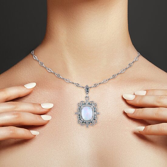 Womens 1/10 CT. T.W. Genuine White Opal Sterling Silver 18 Inch Pendant Necklace