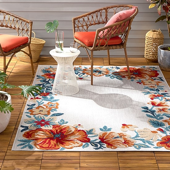 Town And Country Hibiscus Floral Outdoor Indoor Rectangular Area Rug