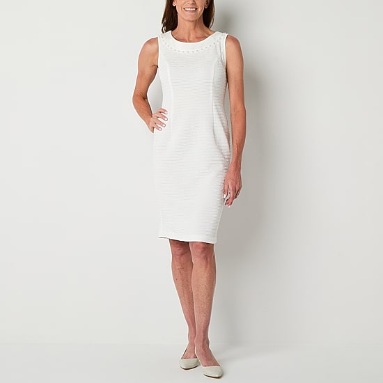 Maya Brooke Womens Pearl Trim Jacket Dress