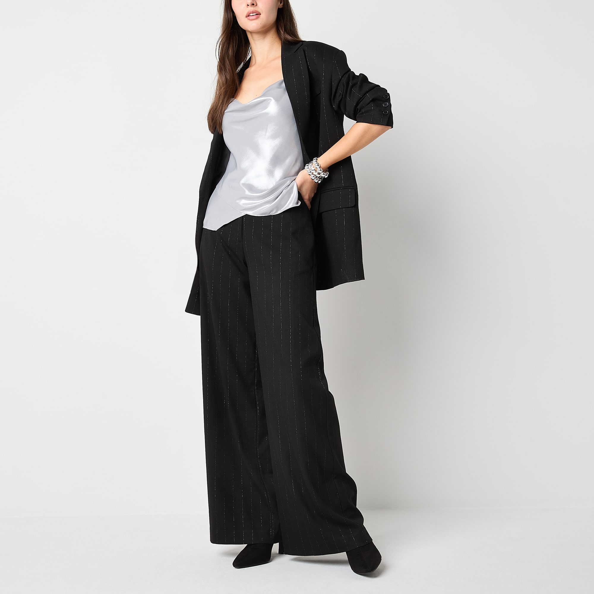 Worthington Womens Striped Boxy Fit Blazer