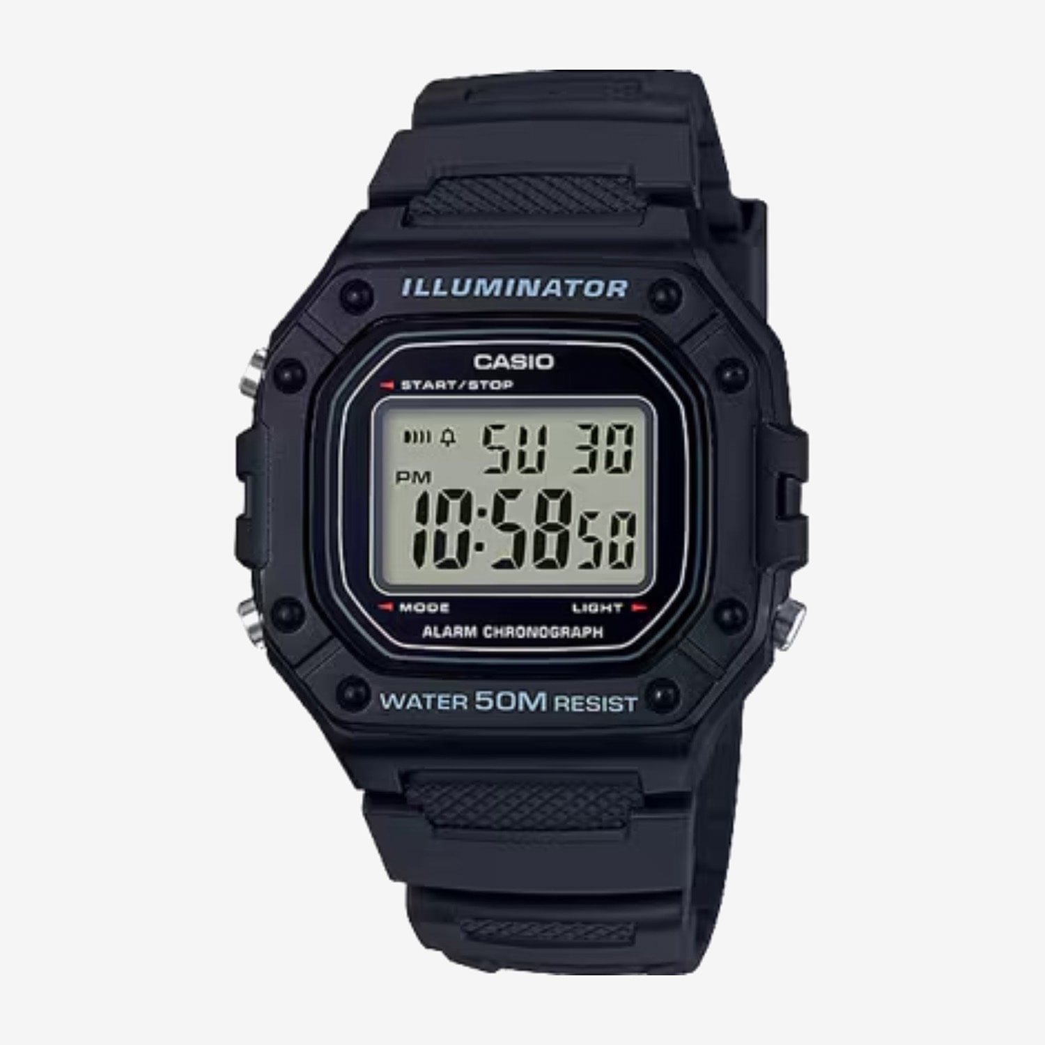 Casio Mens Digital Black Strap Watch W218h-1avos