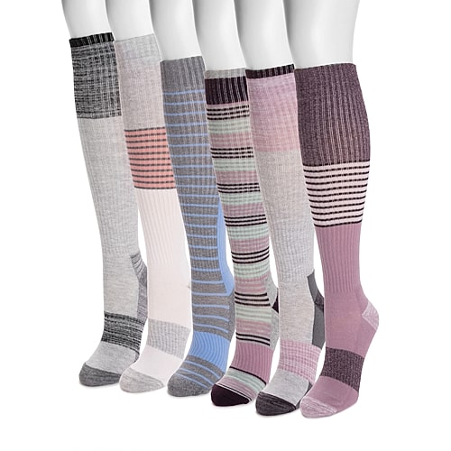 Muk Luks 6 Pair Compression Socks Womens, One Size Fits Most, Pink