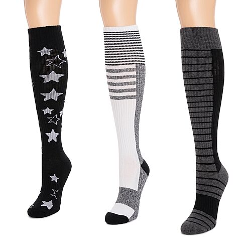 Muk Luks Women's 3 Pack Cotton Compression Knee-High Socks - Ebony