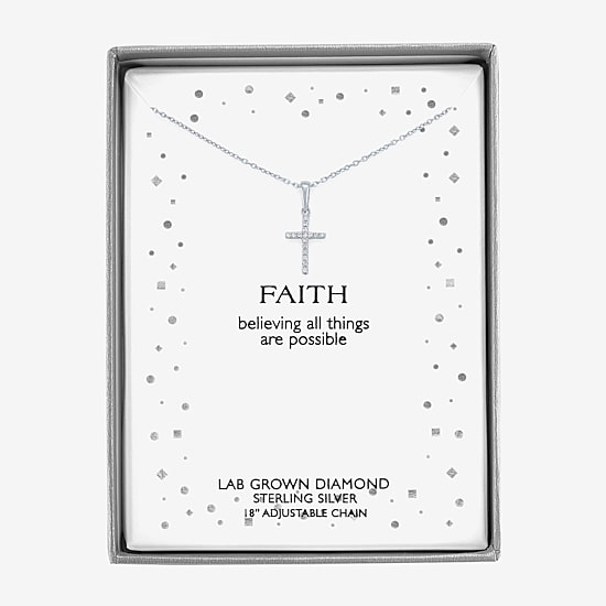 Cross (G-H,Si2-I1) Womens Diamond Accent Lab Grown White Diamond Accent Sterling Silver Cross 16 Inch Pendant Necklace