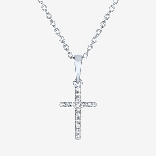 Cross (G-H,Si2-I1) Womens Diamond Accent Lab Grown White Diamond Accent Sterling Silver Cross 16 Inch Pendant Necklace