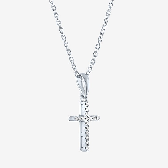 Cross (G-H,Si2-I1) Womens Diamond Accent Lab Grown White Diamond Accent Sterling Silver Cross 16 Inch Pendant Necklace
