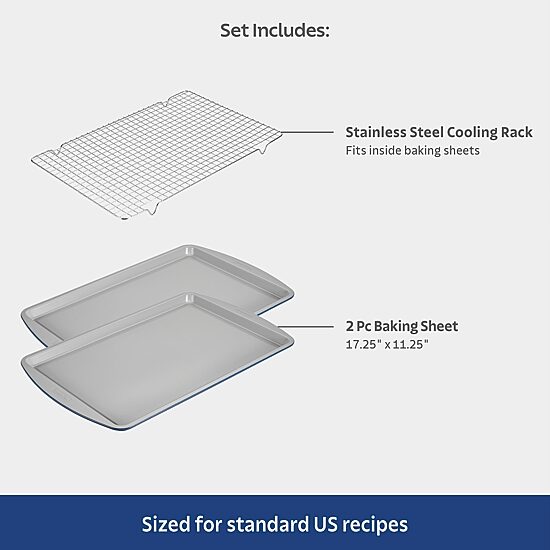 Tramontina Rise 3-pc. Cookie Sheet and Cooling Rack Set