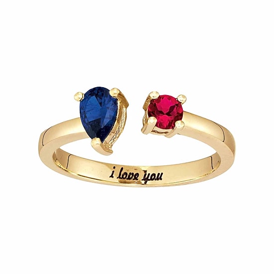 Personalized Simulated Birthstones Sweetheart Couples Ring