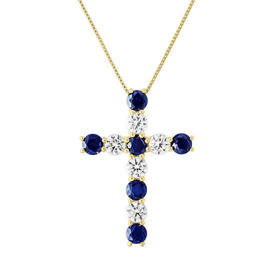 Womens Lab Created Blue Sapphire 10K Gold Cross 18 Inch Pendant Necklace
