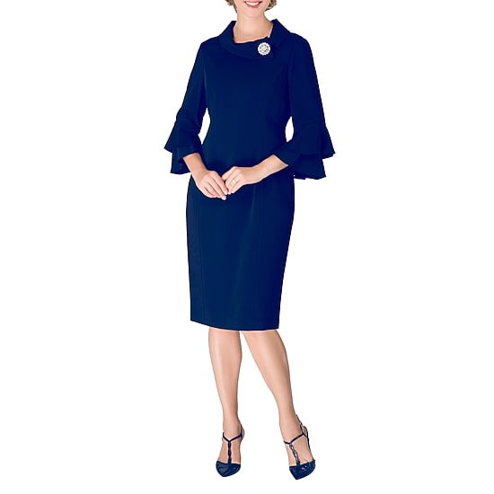 Giovanna Signature Womens Cowl Neck 3/4 Sleeve Embellished Shift Dress