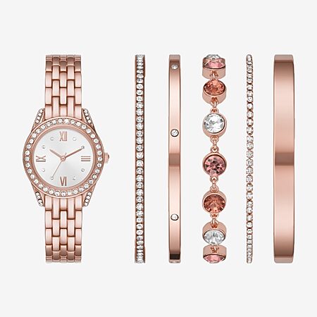 Ladies Boxed Sets Womens Crystal Accent Rose Goldtone 5-pc  display picture 2