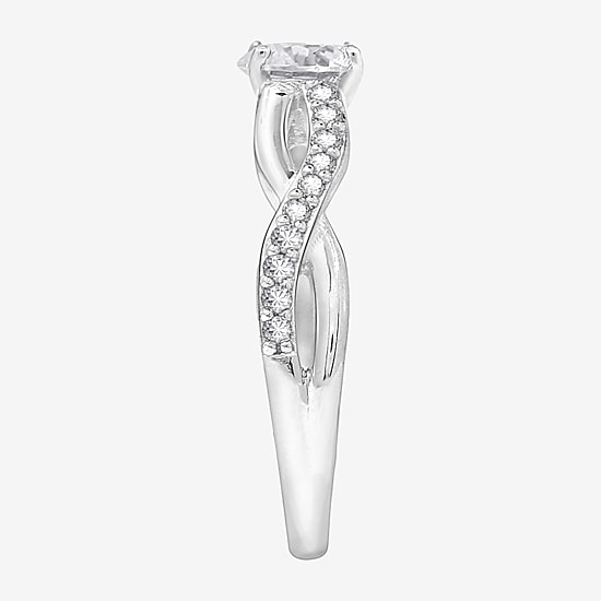 Diamonart Womens Cubic Zirconia Sterling Silver Round Crossover Side Stone Promise Ring