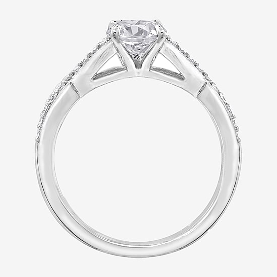 Diamonart Womens Cubic Zirconia Sterling Silver Round Crossover Side Stone Promise Ring