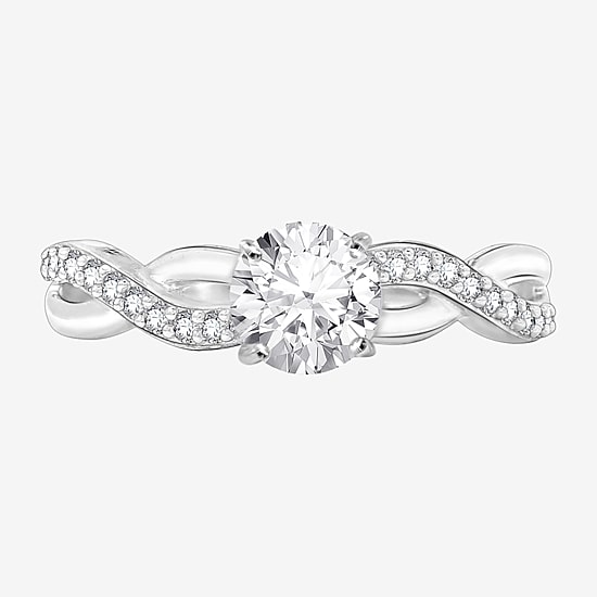 Diamonart Womens Cubic Zirconia Sterling Silver Round Crossover Side Stone Promise Ring