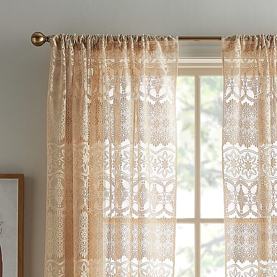 CHF Boho Lace Rod Pocket Light-Filtering Single Curtain Panel