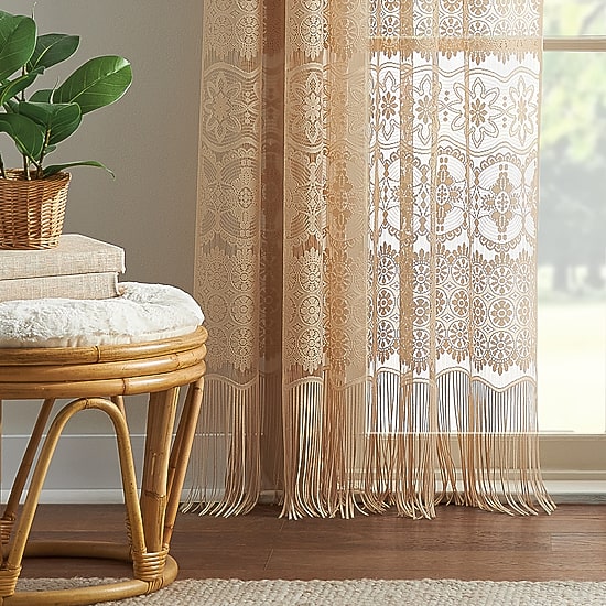 CHF Boho Lace Rod Pocket Light-Filtering Single Curtain Panel
