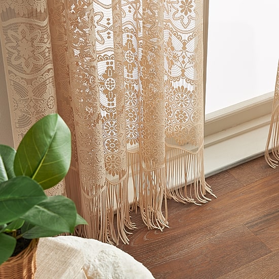 CHF Boho Lace Rod Pocket Light-Filtering Single Curtain Panel
