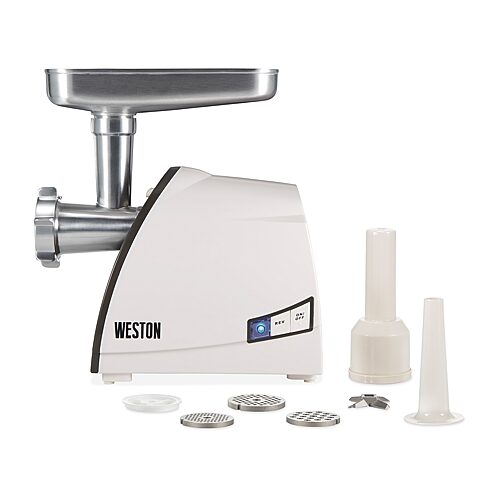 Weston 33-0201-W Heavy-Duty Electric Meat Grinder w/ 3 lb/min Production, 120v, 2-3 lb. per Min, Stainless Steel