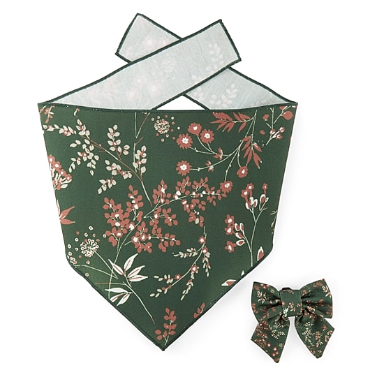 Paw & Tail Lrg Floral Bandanna Bow Set Floral Dog Bandana