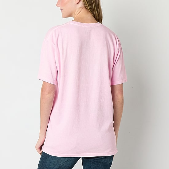 Womens Juniors Round Neck Short Sleeve Oversized Graphic T-Shirt