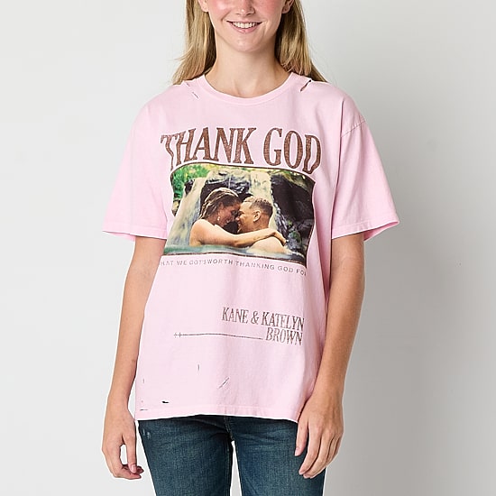 Womens Juniors Round Neck Short Sleeve Oversized Graphic T-Shirt