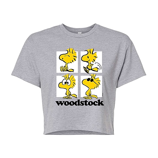 Woodstock Cropped Tee Womens Juniors Crew Neck Long Sleeve Regular Fit Peanuts Graphic T-Shirt