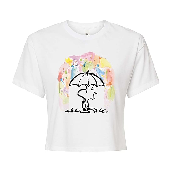 Umbrella Woodstock Cropped Tee Womens Juniors Crew Neck Long Sleeve Regular Fit Peanuts Graphic T-Shirt