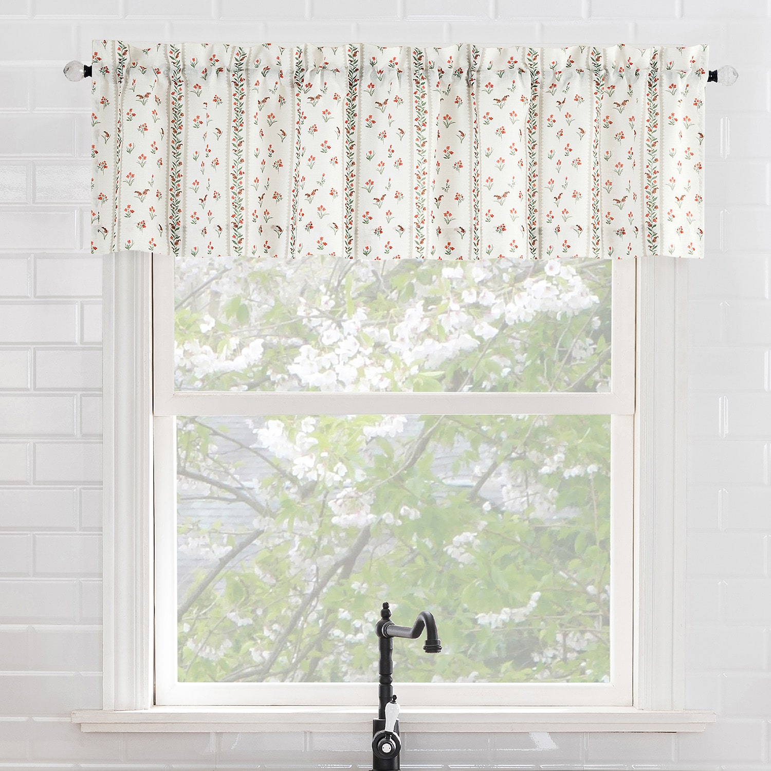 No 918 Riverwood Ditsy Floral Stripe Rod Pocket Tailored Valance