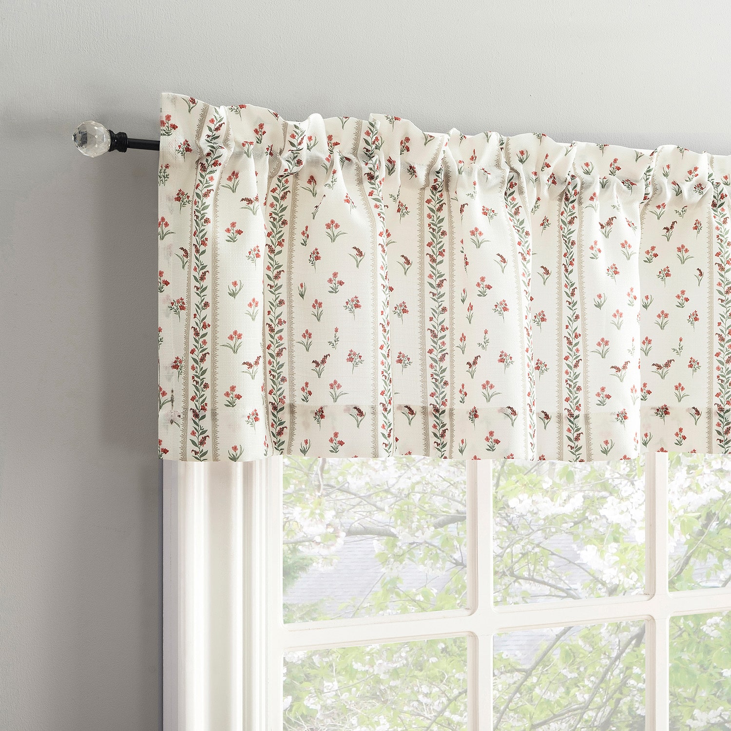 No 918 Riverwood Ditsy Floral Stripe Rod Pocket Tailored Valance
