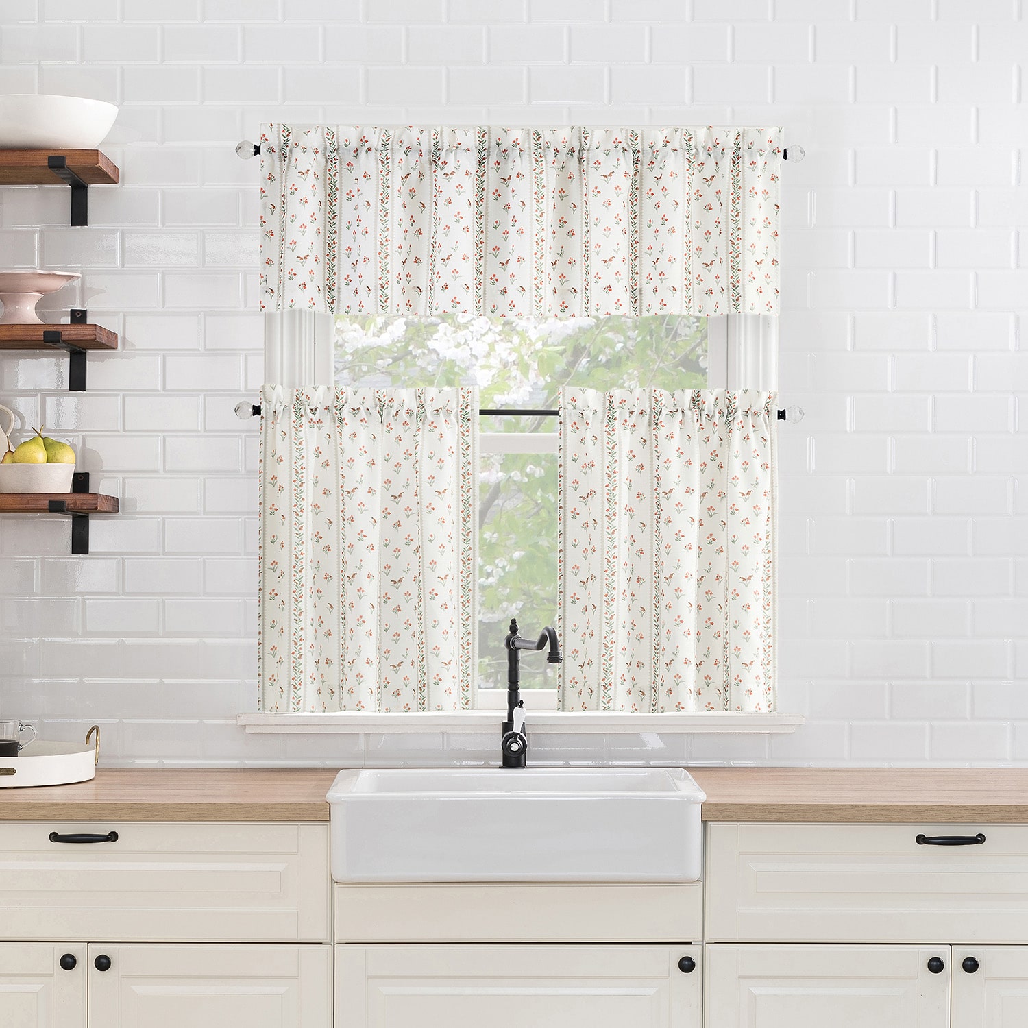 No 918 Riverwood Ditsy Floral Stripe Rod Pocket Tailored Valance