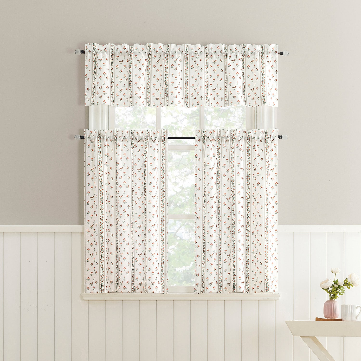 No 918 Riverwood Ditsy Floral Stripe Rod Pocket Tailored Valance