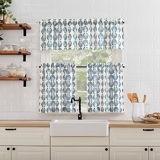 No 918 Sandbar Tonal Seashell Print Rod Pocket Tailored Valance