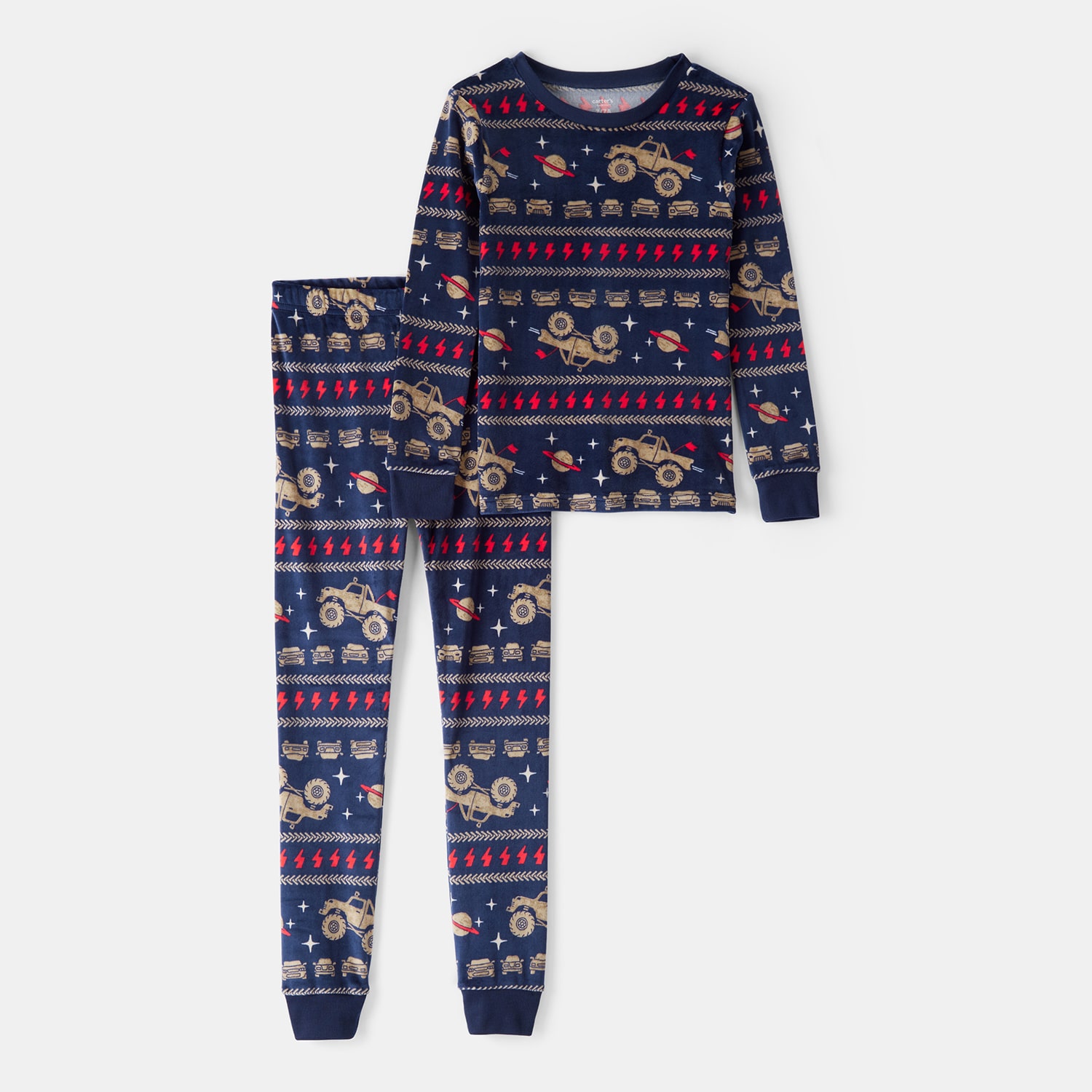 Carter's Little & Big Kid Boys Velour Round Neck Long Sleeve 2-pc. Pajama Set
