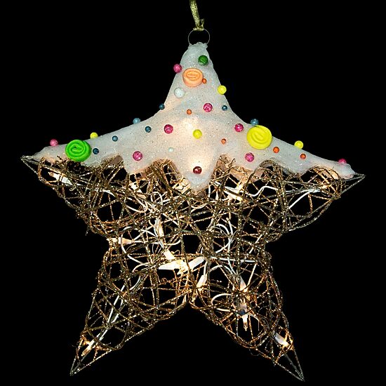 17'' Lighted Champagne Gold Candy Covered Star Christmas Window Decoration