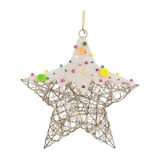 17'' Lighted Champagne Gold Candy Covered Star Christmas Window Decoration