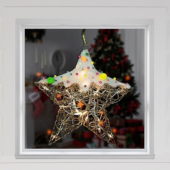 17'' Lighted Champagne Gold Candy Covered Star Christmas Window Decoration