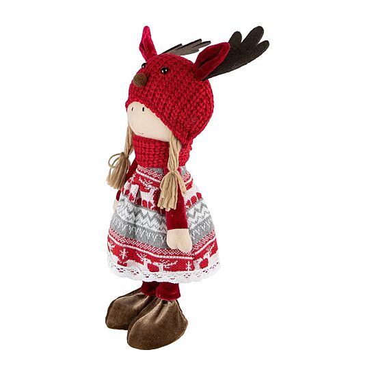 Northlight 17" Red And White Nordic Girl With Moose Antler Hat Christmas Tabletop Decor