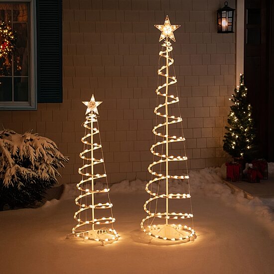 Northlight Set Of 2 Clear Outdoor Spiral Cone Trees Christmas Yard Art