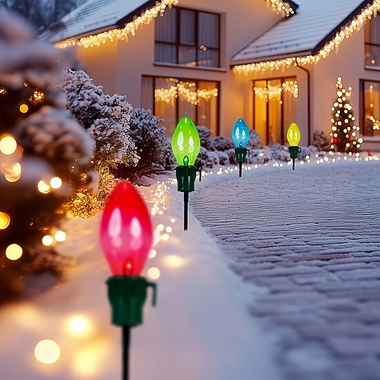 Northlight Multi-Color Jumbo C7 Bulb Marker Lawn Stakes 4-pc. Christmas Pathway Light