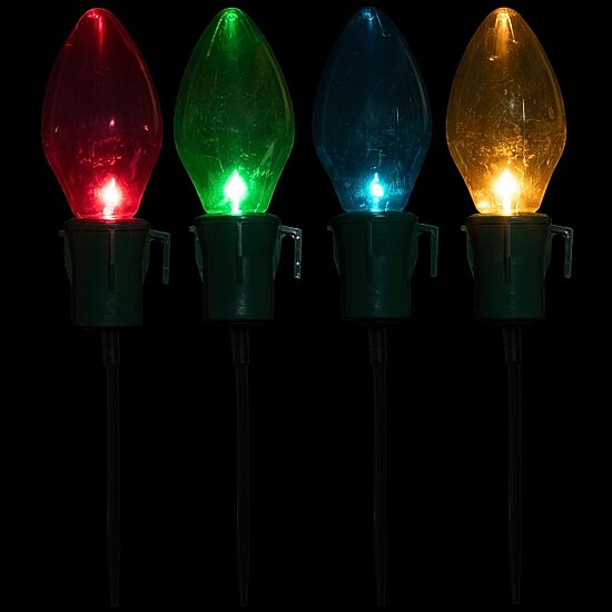 Northlight Multi-Color Jumbo C7 Bulb Marker Lawn Stakes 4-pc. Christmas Pathway Light